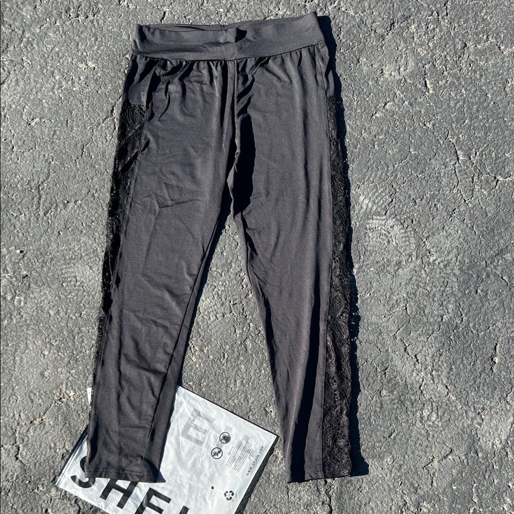 SHEIN Charcoal Lace Accent Leggings
